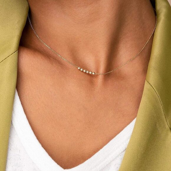 Mini Pearls Choker Bar Star Shell Turquoise Pendant Delicate Handmade 14k Gold F - Picture 3 of 6